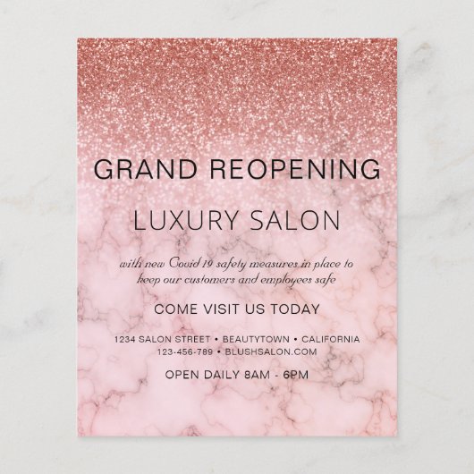 Große Wiedereröffnung Rose Gold Glitzer Salon Flyer (Hinten)