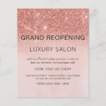 Große Wiedereröffnung Rose Gold Glitzer Salon Flyer<br><div class="desc">Girly Rose Gold - Blush Pink Ombre Sparkle und Glitzer Grand Wiedereröffnung Glam Luxury Haar Salon, Beauty Store, Eyelashes, Nails, Makeup, Microblading, Hair Stylist, Lashes, Hair Stylist oder Make Up Up Up Artist Business Flyer mit eigenem Namen und Rücksendeadresse. Dieses einfache, moderne und elegante personalisierte Design ist perfekt für die...</div>