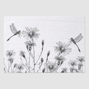 GROSSE Wildblume Dragonfly Decoupage Schwarz-weiß Seidenpapier