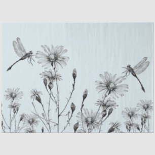 GROSSE Wildblume Dragonfly Decoupage Schwarz-weiß Seidenpapier