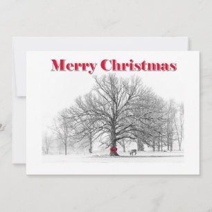 Große Winter Szene Red Bow Weihnachtskarte (Flat) Feiertagskarte