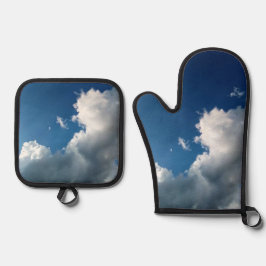 Große Wolkenecke Ofenhandschuh & Topflappen-Set