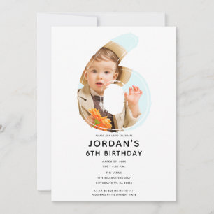 Große Zahl 6 SIX Foto Sechste 6. Geburtstagsfeier Einladung