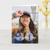Große Zahlen Foto Overlay Happy Birthday Script Karte (Gelbe Blume)