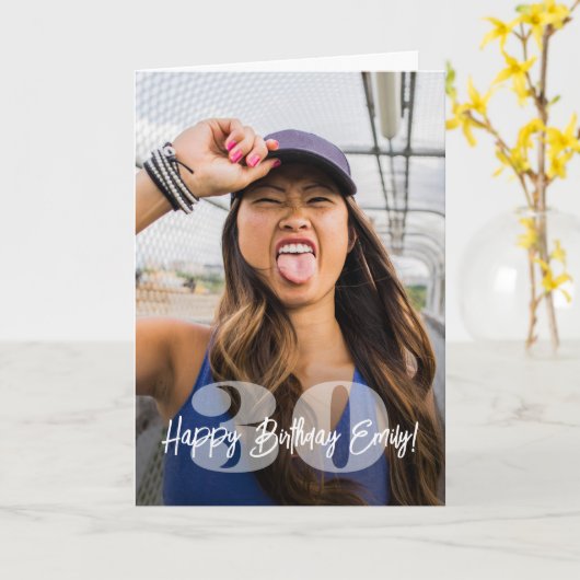 Große Zahlen Foto Overlay Happy Birthday Script Karte (Gelbe Blume)