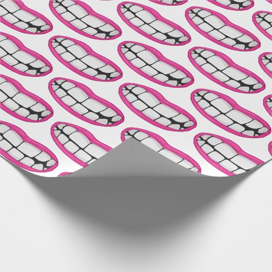 Große Zähne mit rosa Lippenstift Geschenkpapier (Ecke)
