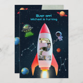 Große zwei FotoCollage | Rocket Space 2. Geburtsta Einladung (Vorne/Hinten)