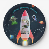 Große zwei FotoCollage | Weltraumrakete 2. Geburts Pappteller (Vorderseite)