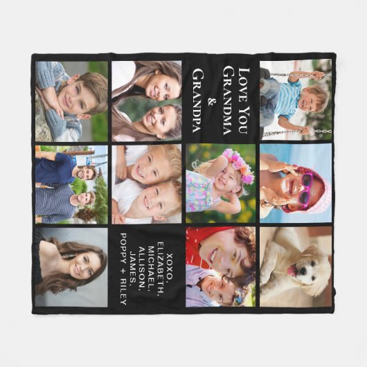 Großeltern 10 FotoCollage Black Fleecedecke (Vorderseite (Horizontal))