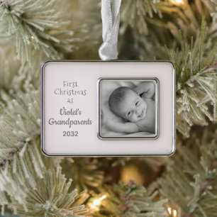 Großeltern 1 Foto Personalisierter Weihnachtsname Rahmen-Ornament Silber