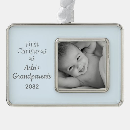 Großeltern 1 Foto Personalisierter Weihnachtsname Rahmen-Ornament Silber (Vorderseite)