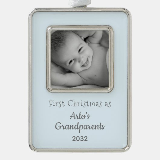 Großeltern 1 Foto Personalisierter Weihnachtsname Rahmen-Ornament Silber (Vorderseite)