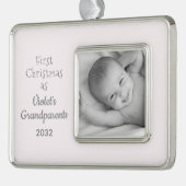 Großeltern 1. Personalisiertes Foto Weihnachten Na Rahmen-Ornament Silber (Links)