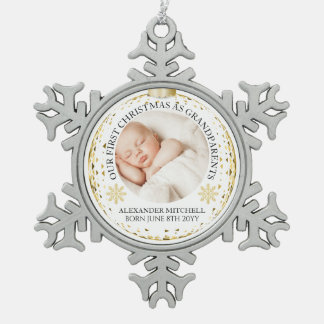 Großeltern 1. Weihnachten Baby-Foto-Ornament Schneeflocken Zinn-Ornament