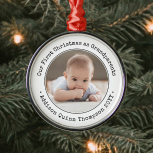 Großeltern 1. Weihnachten Baby Foto Schwarz Weiß Ornament Aus Metall