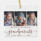 Großeltern 1. Weihnachts 3. Foto Burgundy Script Keramikornament (Vorderseite)