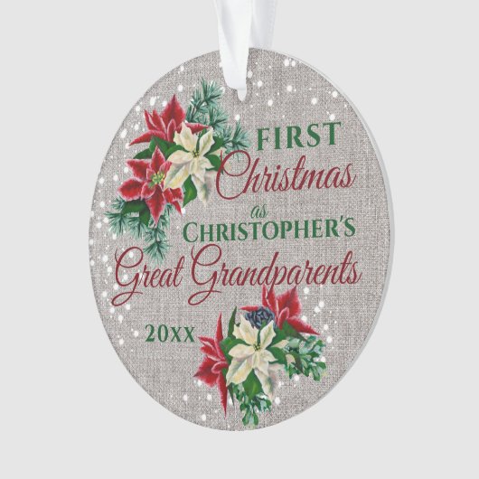 Großeltern 1. Weihnachts-Poinsettia Burlap Ornament (Vorderseite)