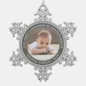 Großeltern 1. Weihnachtskind Foto Grau & Weiß Schneeflocken Zinn-Ornament (Vorderseite)