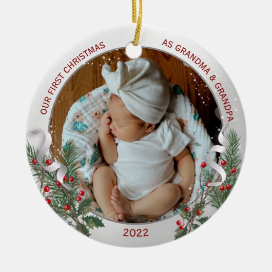 Großeltern 1. Weihnachtsklassiker Silberrahmen Keramik Ornament (Vorne)