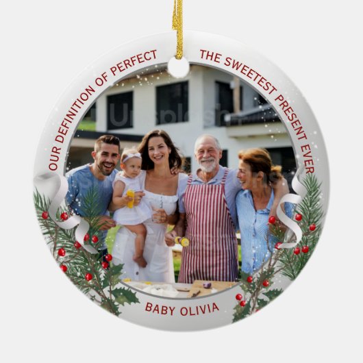 Großeltern 1. Weihnachtsklassiker Silberrahmen Keramik Ornament (Hinten)