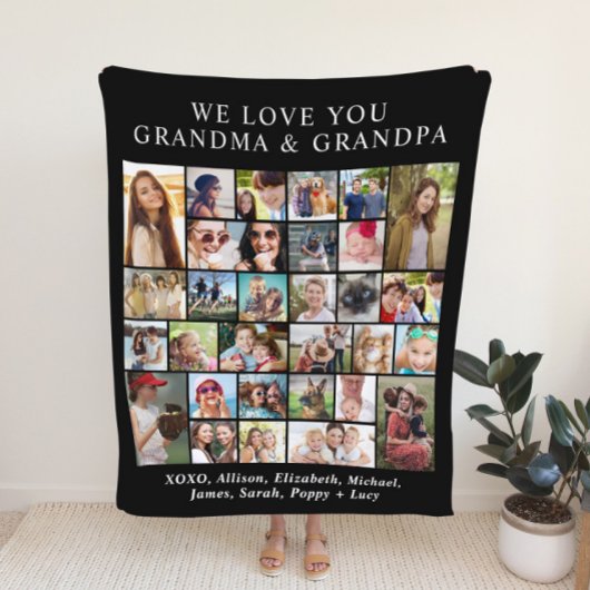 Großeltern 30 FotoCollage Black Fleecedecke