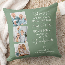 Großeltern 3 Foto Personalisiert Sage Green Kissen
