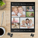 Großeltern 6 Foto Schwarz Puzzle<br><div class="desc">Schenken Sie den besten Großeltern ein lustiges Geschenk mit diesem maßgeschneiderten Foto Collage Black Jigsaw Puzzle. Sie können mit sechs Fotos von Enkelkindern, Familienmitgliedern, Haustieren usw. personalisieren und den Ausdruck "I Liebe You" oder "We Liebe You" anpassen und wie sie "Oma & Opa", "Mama Mama & Pop Pop" usw. angesprochen...</div>