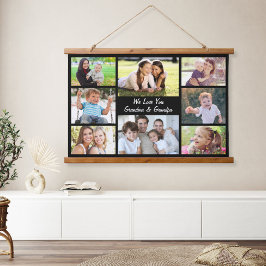Großeltern 8 Foto Collage Black Wandteppich Mit Holzrahmen
