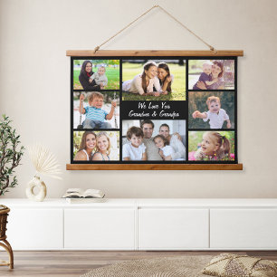 Großeltern 8 Foto Collage Black Wandteppich Mit Holzrahmen
