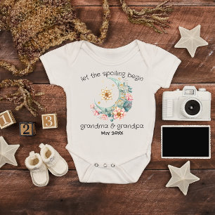Großeltern Baby Ankündigung Botanischer Boho Moon Strampler