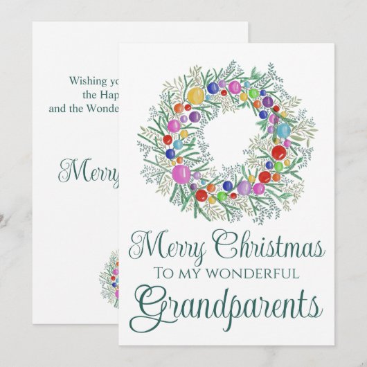Großeltern bunter Weihnachtskranz Feiertagskarte (Vorne/Hinten)