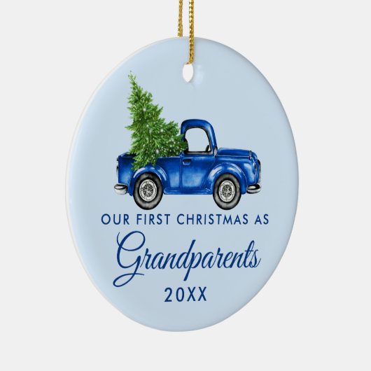 Großeltern Christmas Blue Truck FOTO BACK Keramik Ornament (Rechts)