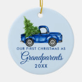 Großeltern Christmas Blue Truck FOTO BACK Keramik Ornament (Vorne)
