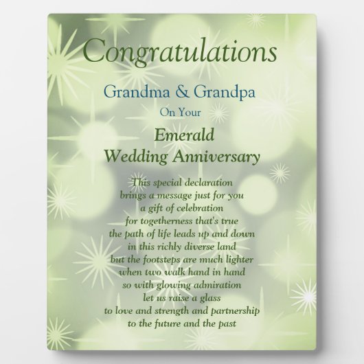 Großeltern Emerald Wedding Anniversary Plaque Fotoplatte (Vorderseite)