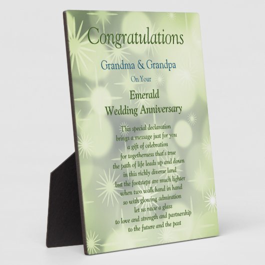 Großeltern Emerald Wedding Anniversary Plaque Fotoplatte (Seite)