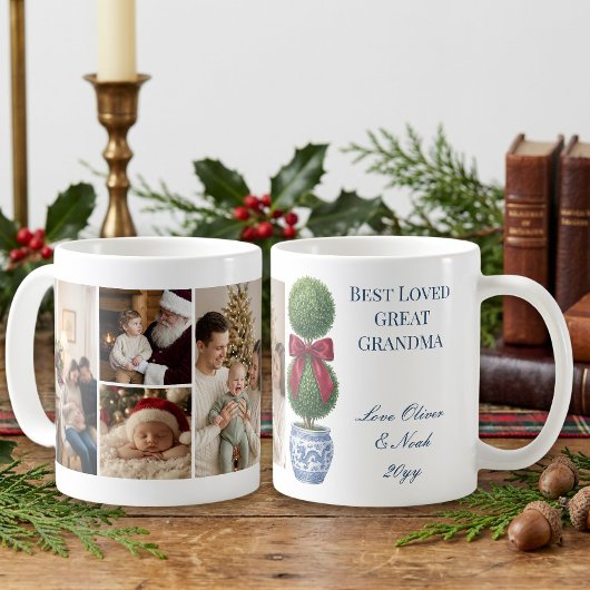 Großeltern-Enkel-Foto mit Topiary-Schleife Kaffeetasse
