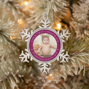 Großeltern - Erste Weihnachten   Baby Foto Niedlic Schneeflocken Zinn-Ornament