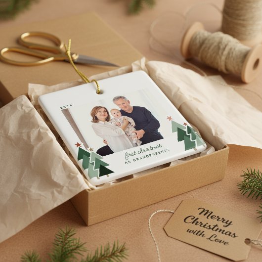 Großeltern Erste Weihnachten Rustikales Foto Bäume Keramikornament