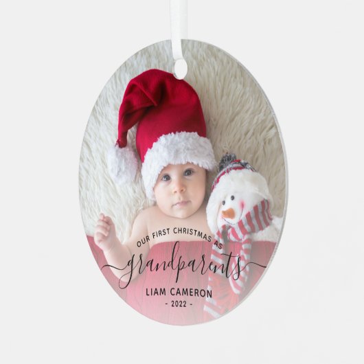 Großeltern Erste Weihnachtszeit Foto Schwarzes Dre Ornament Aus Metall (Vorderseite links)