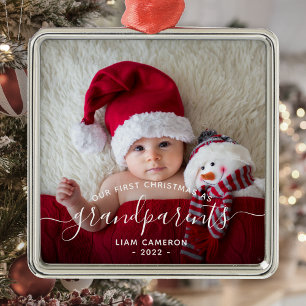 Großeltern Erste Weihnachtszeit Foto Weiße Schrift Ornament Aus Metall