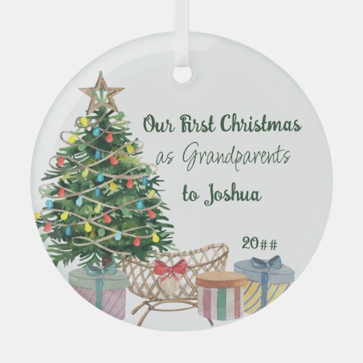 Großeltern Erster Weihnachtsbaum und Krippe Ornament Aus Glas (Vorderseite)