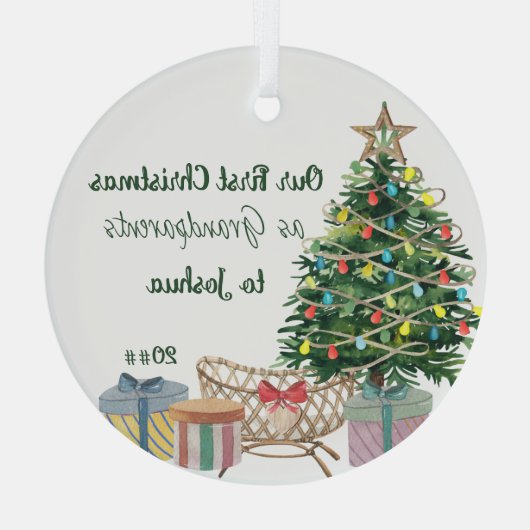 Großeltern Erster Weihnachtsbaum und Krippe Ornament Aus Glas (Rückseite)