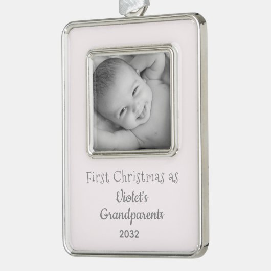 Großeltern Erstes Jahr Personalisierter Weihnachts Rahmen-Ornament Silber (Links)