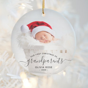 Großeltern Erstes Weihnachtsfoto Schwarze Schrift Keramik Ornament