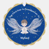 Großeltern Erstweihnachtliches Foto Angel Gold Blu Ornament Karte (Vorderseite)