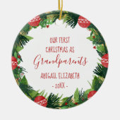 Großeltern First Christmas Baby Foto Wreath Keramik Ornament (Vorne)