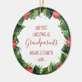 Großeltern First Christmas Baby Foto Wreath Keramik Ornament (Links)