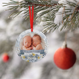 Großeltern First Christmas Blue Gold Floral Foto Ornament