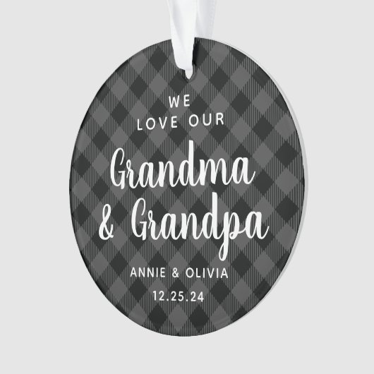 Großeltern Grau Kariert Holiday Foto Doppelseitig Ornament (Vorderseite)
