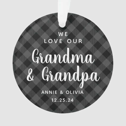 Großeltern Grau Kariert Holiday Foto Doppelseitig Ornament (Vorderseite)